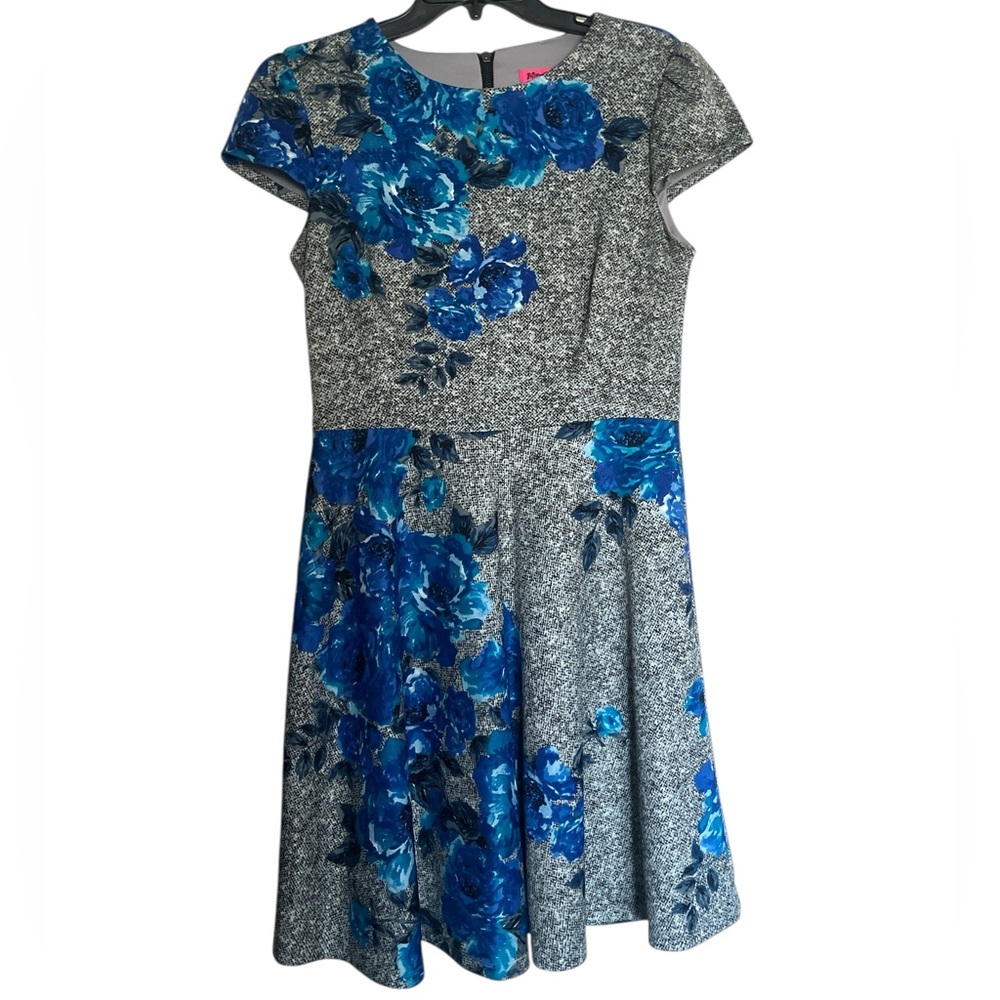 Betsey Johnson Blue and Gray Floral Mini Dress Women’s Size 8